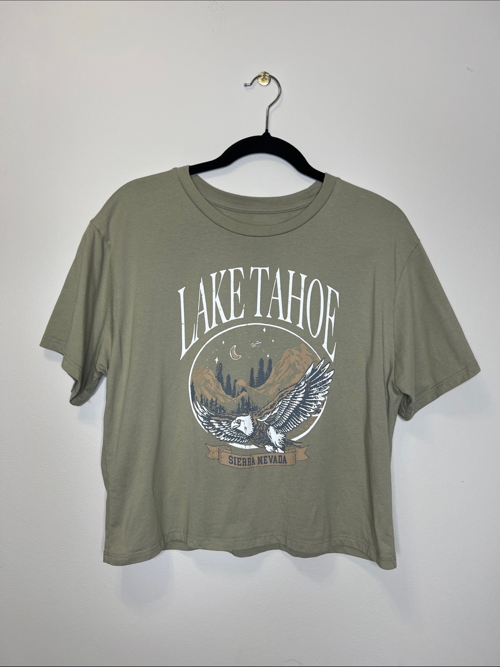 Lake Tahoe Soaring Eagle Sierra Nevada 100% Cotton Crop Top Tee size Large - Picture 2 of 8